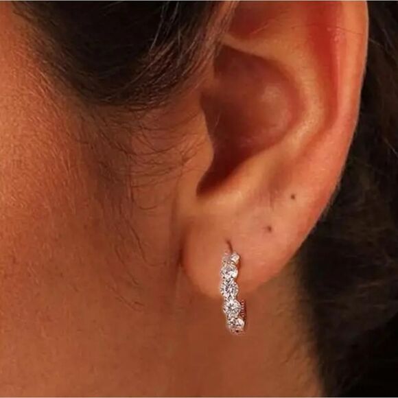 Elegant Silver Diamond Hoop Earrings - Picture 6 of 6